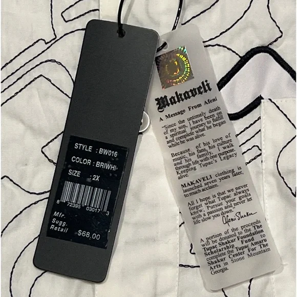 NWT Makaveli Embroidered White Black Button Shirt Men's 2X - Picture 2 of 3